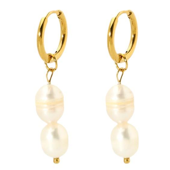 14K Gold Barockperlen Ohrringe - Damen Geometrischer Edelstahl Süßwasserperlen Anhänger