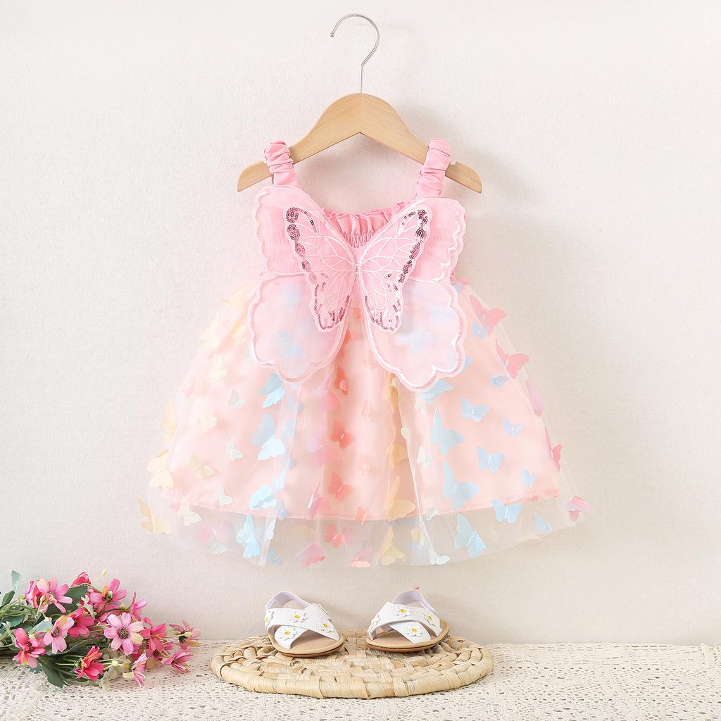 Baby Girl Princess Suspender Dress  Butterfly Wing Gauze Party Dress Solid Color New