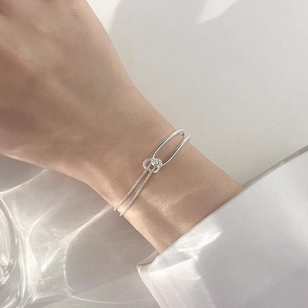925 Degree Silver Bracelet Girls Summer Light Luxury Niche Design Double-Layer Knotted Semi-Simple Bracelet Jewelry