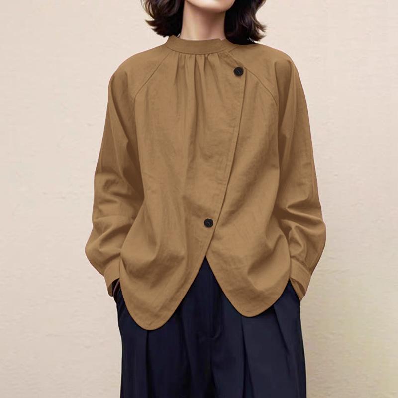 ZANZEA Lässige Bluse mit Stehkragen und einfarbigen Langarmshirts für Damen