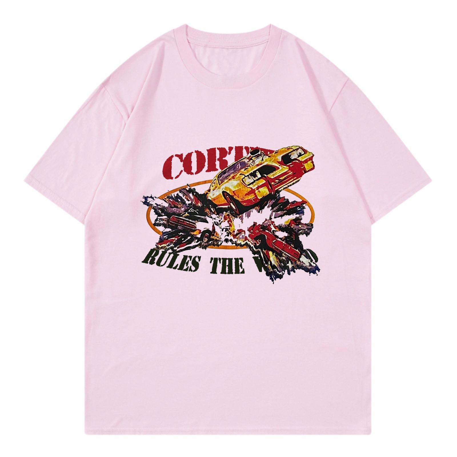 Unisex T-shirt Casual Loose Top Comfortable Round Neck T-shirt S розовый