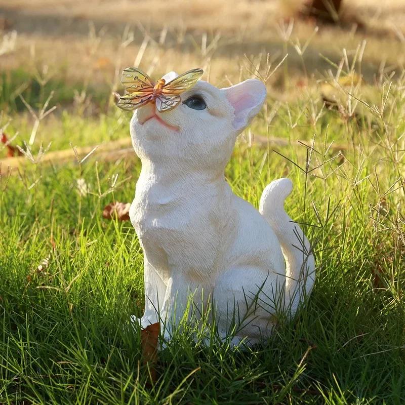 Solar Garden Lawn Animal Sculpture Luminous Resin Yard Cat Art Statue Ornaments Handicraft Home Decor for Room Office Study LS
