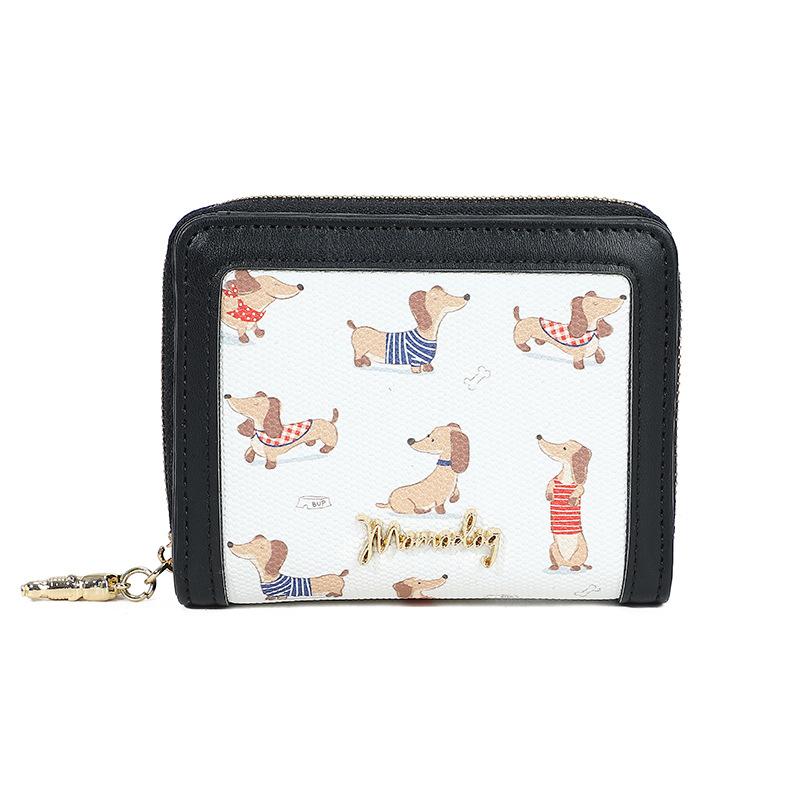 

New 20% off zipper short wallet pu multi-functional change bag card bag integrated puppy cute wallet student girl чёрный