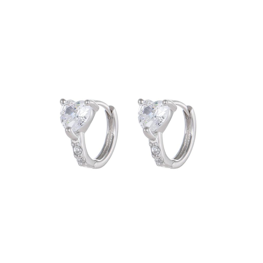 S925 Sterling Silver Love Heart Diamond Ear Cuffs - Minimalist Peach Heart Design Earrings