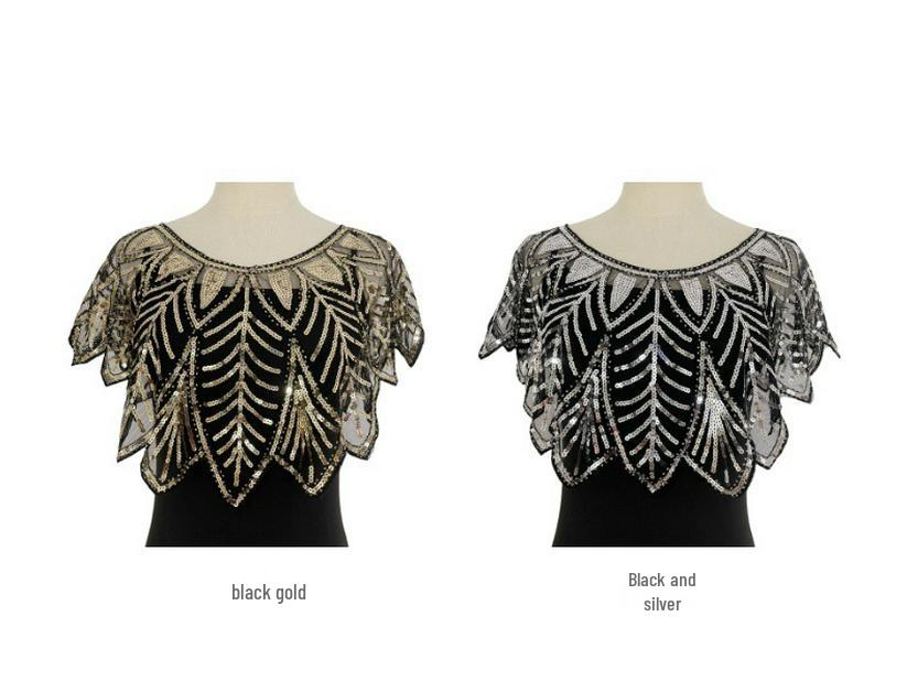 Vintage Sequin Mesh Shawl Cardigan - European Short Formal Party Cape