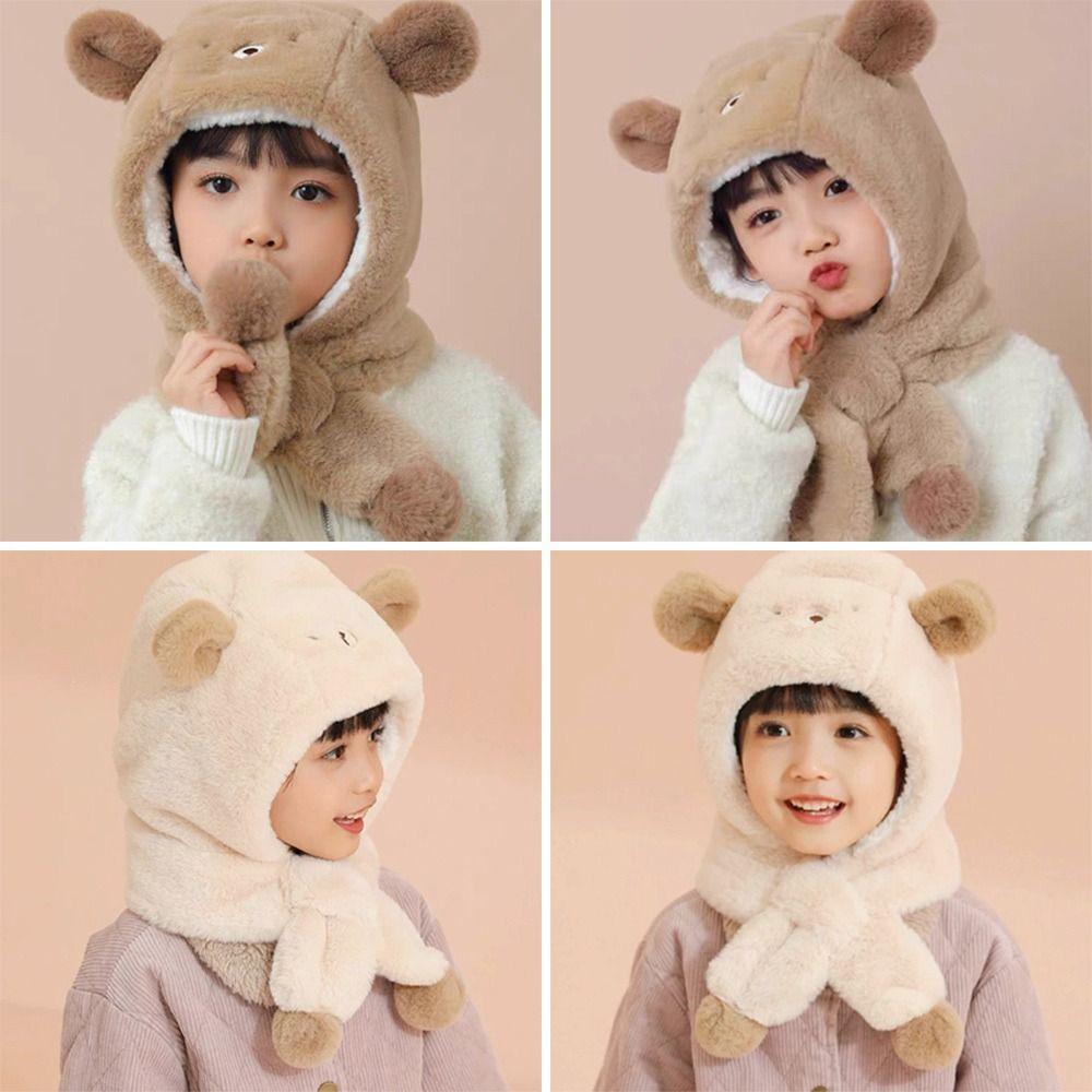 One-Piece Kids Hat Hooded Scarf Windproof Infant Beanies Cap Fashion Winter Baby Hat Scarf