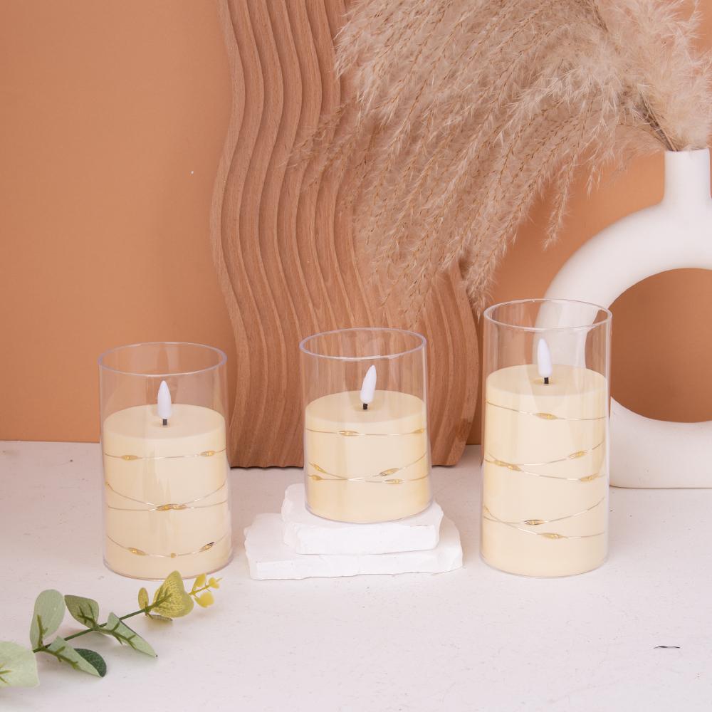 Glass-Covered LED Flameless Candles with Fairy Lights