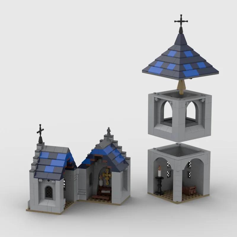 DIY custom MOC building block toys, medieval church cabin model decoration, creative assembly toy collection, festival gifts