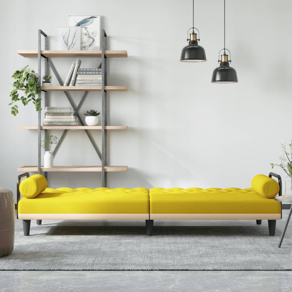 Sofa Bed with Armrests Light Yellow Fabric