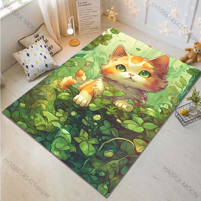 Multiple sizes Cartoon orange cat in foliage Carpet for Living Room Bedroom Sofa Home Decor Rus Non-slip Floor Mat Luxury Gift