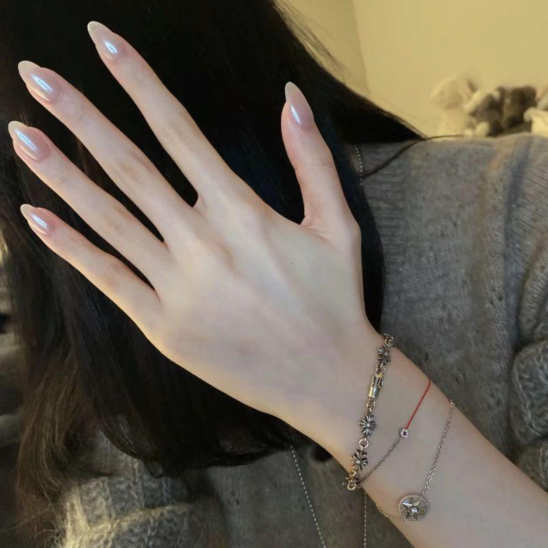 

Hailey Haili Same Style Nail Stickers Fashion Elegant Moonlight Pearl Powder Aurora Handmade Bridal Wear Armor XS short almond Haley