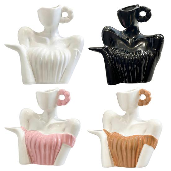 Yousheng Keramikvase in Form eines weiblichen Körpers, weiß, halbkörperförmig, Boho-Stil, feministische Dekorationsvase für Bücherregal, Büro, Zuhause, Tischdekoration
