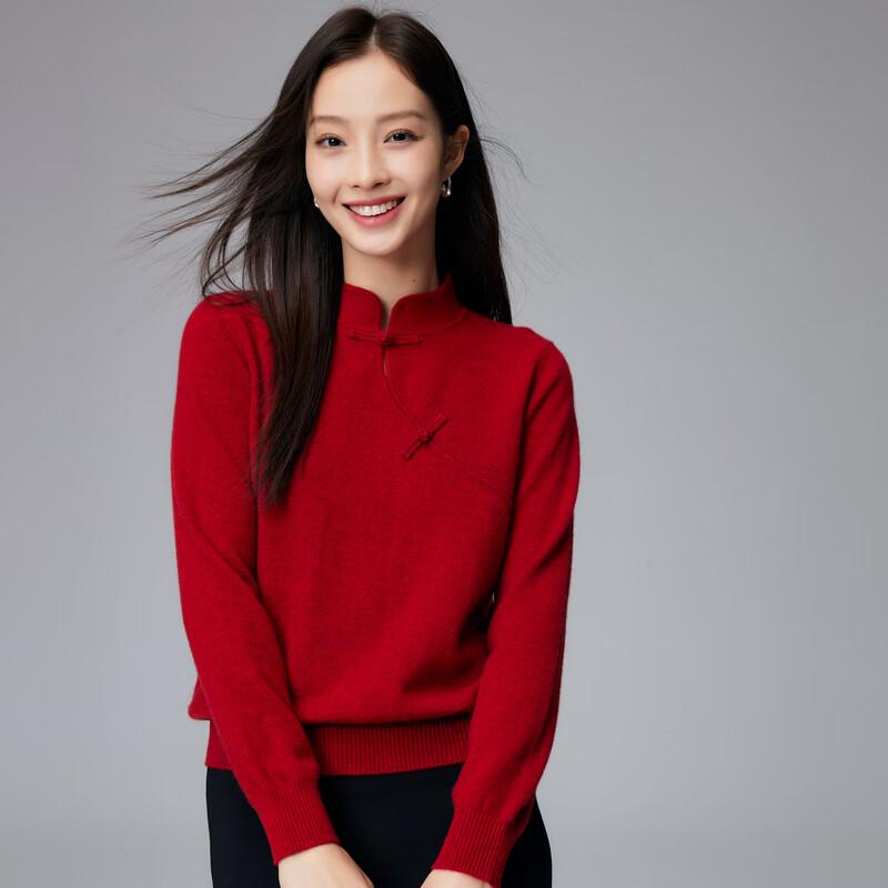 Paruo Women's New Chinese Style Cashmere Stand Collar Sweater