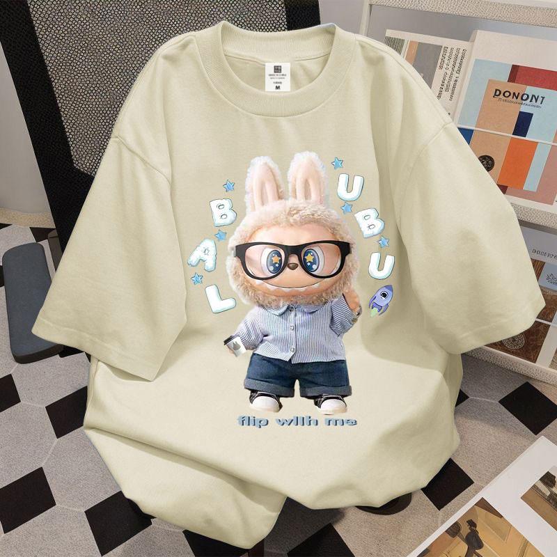 

Футболка с коротким рукавом с принтом LABUBU, летняя, повседневная, уличная одежда, унисекс 5XL