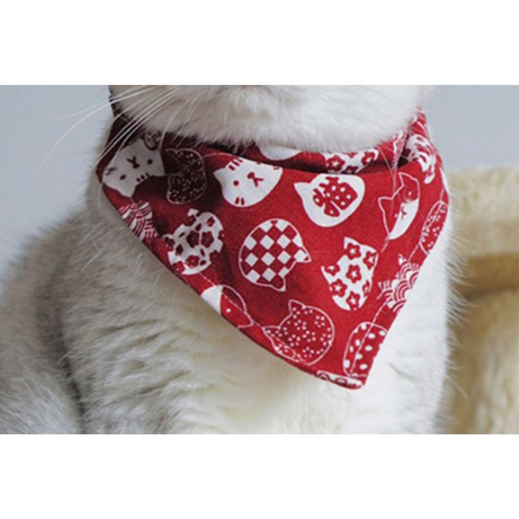 Cat Triangle Bib Cute Japanese Style Adjustable Mohair Pet Triangle Scarf for New Year Red XS