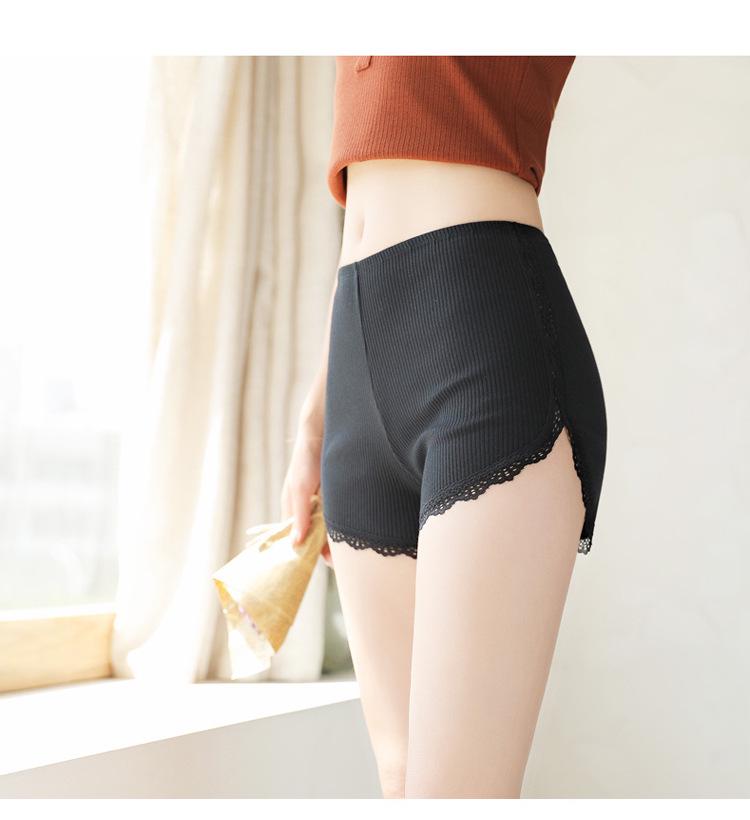 Lace-Trimmed High-Waisted Safety Shorts for Women: Versatile Summer Leggings or Outerwear. One Size (Recommended for 40-75kg) чёрный