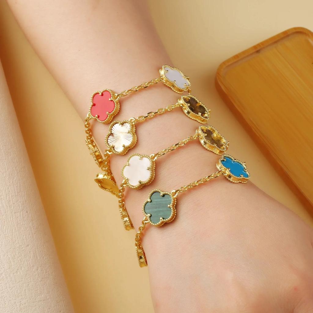 Classic Simple Fashion Five-leaf Flower Pendant Bracelet Natural Stone Clover Pendant Women's Party Daily Wear Zircon