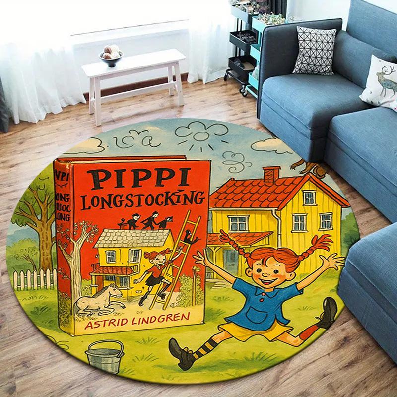 Pippi Longstocking Round Area Rug,Carpet Rug for Living Room Bedroom Sofa Playroom Decor,Non-slip Floor Mat