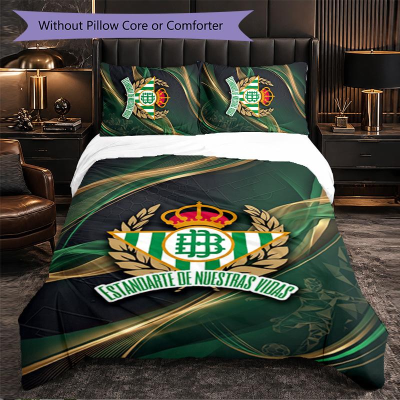 Real Betis Fußball 3-teiliges Bettwäsche-Set Weiches Bettbezug-Set mit Kissenbezügen Bedrucktes Schlafzimmer-Deko-Set für Zuhause