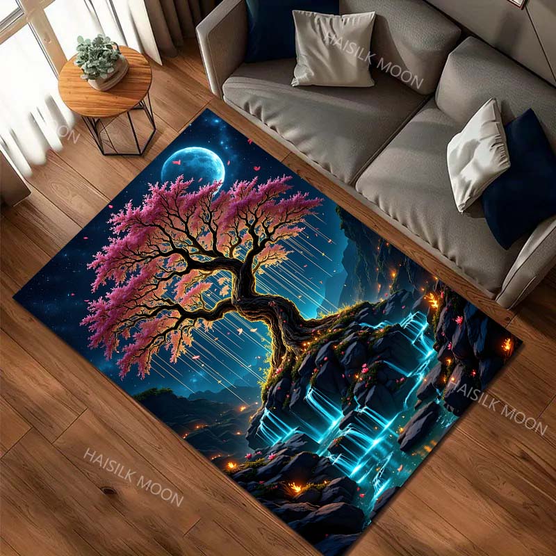 Fantasy Starry Sky Tree of Life Carpet for Living Room Bedroom Bedside Floor Mat Cloakroom Kids Activity Area Rugs Large Size