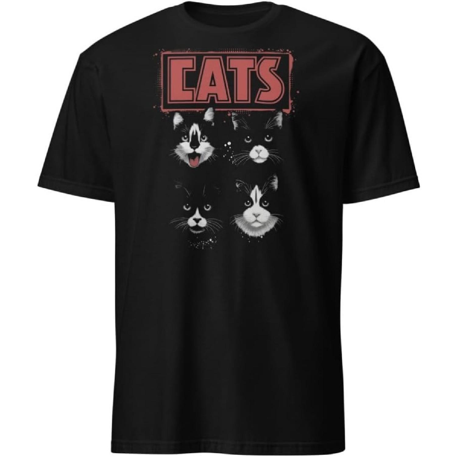 Cats Rock Band T-Shirt – Retro Cat Lover Graphic Tee for Music Fans S