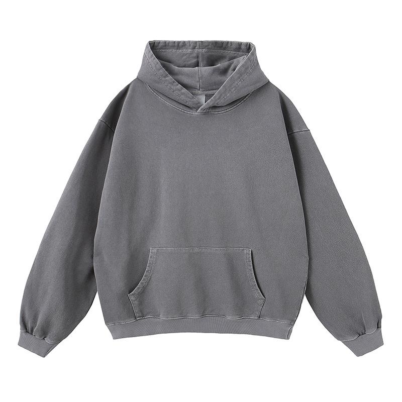 Fog Spring And Autumn American Solid Color Casual Loose Washed Boxy Hoodie Hoodie Men And Women