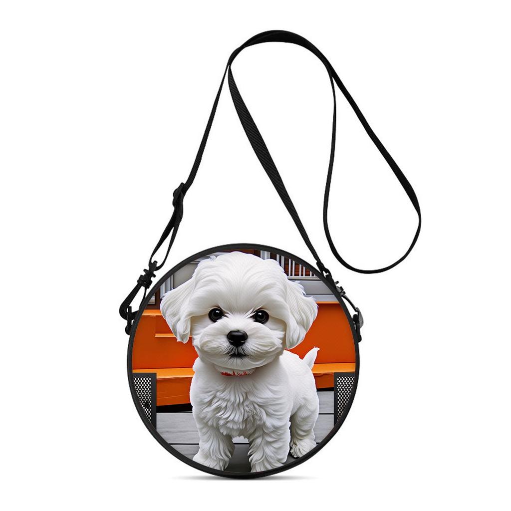Cute Dog Print Round Shoulder Bag Casual Messenger Bag for Woman Best Gifts 2D Flat Casual Daily Crossbody Bag