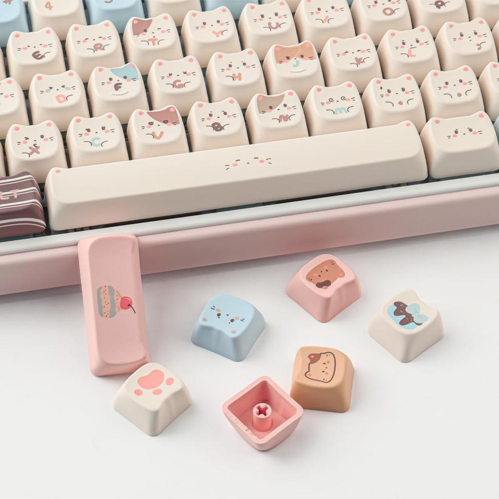 TYRIXKI PBT Keycaps 142 Keys Cute Keycaps Sublimation Sea Salt Cat Keycaps Mao Profile Custom Keycaps for Cherry Gateron MX Switches Mechanical