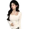 Pure Desire Sexy Sweet Hot Girl White Long-sleeved T-shirt Bottoming Shirt Women's Spring and Autumn Design Sense Chic Neck Short Top