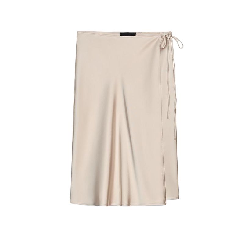

Spring and Summer New Women s Clothing French Style Bow Series Silk Satin Texture High Waist Temperament Sarong Skirt 5427417 Beige L