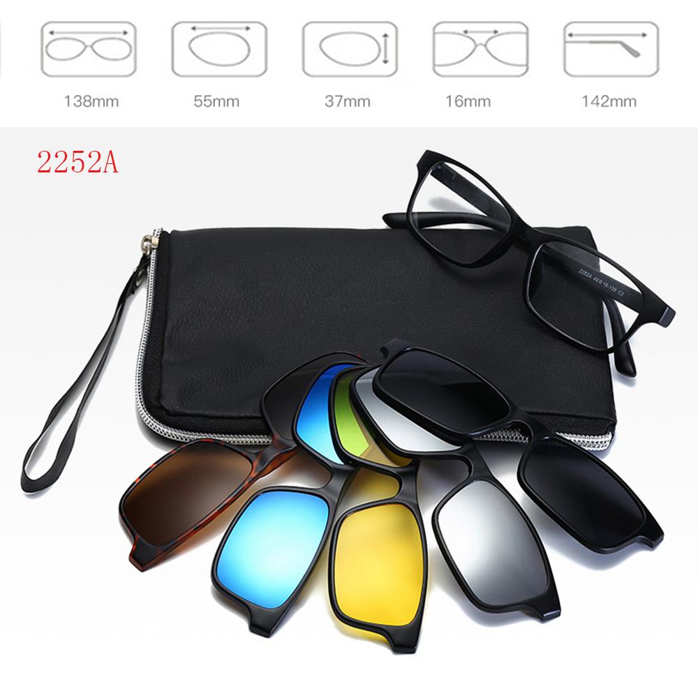 6 In 1 Polarized Sunglasses Men Women Magnetic Clip On Glasses TR90 Optical Prescription Eyeglass Frames Magnet Clips