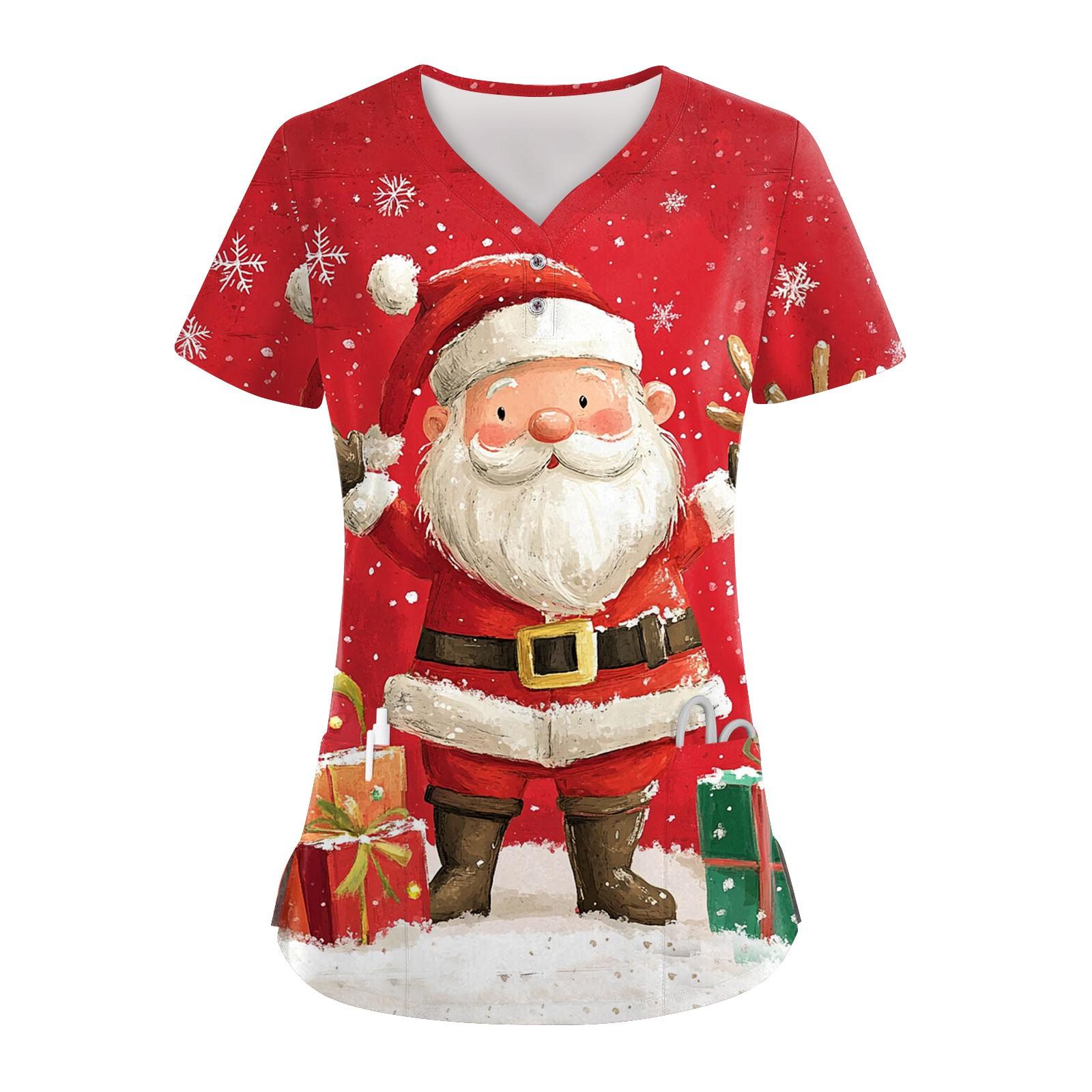 Женские модные повседневные топы с V-образным вырезом и рождественским принтом — фото 6