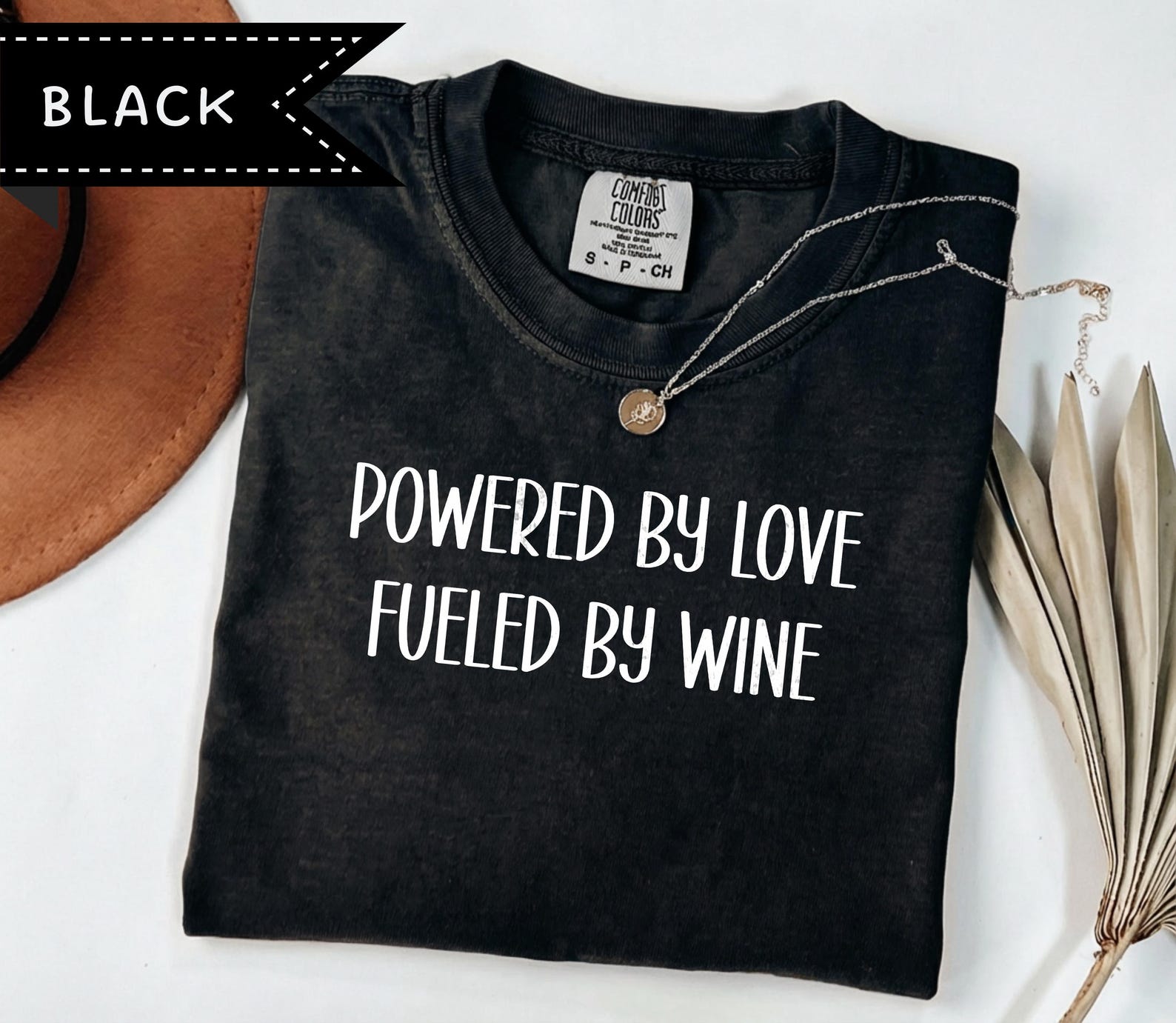 Comfort Colors® Graphic Tee – Powered by Love Fueled by Wine Mother Shirt, Mother s Day Gift, Sarcastic Silly Tee for Her M