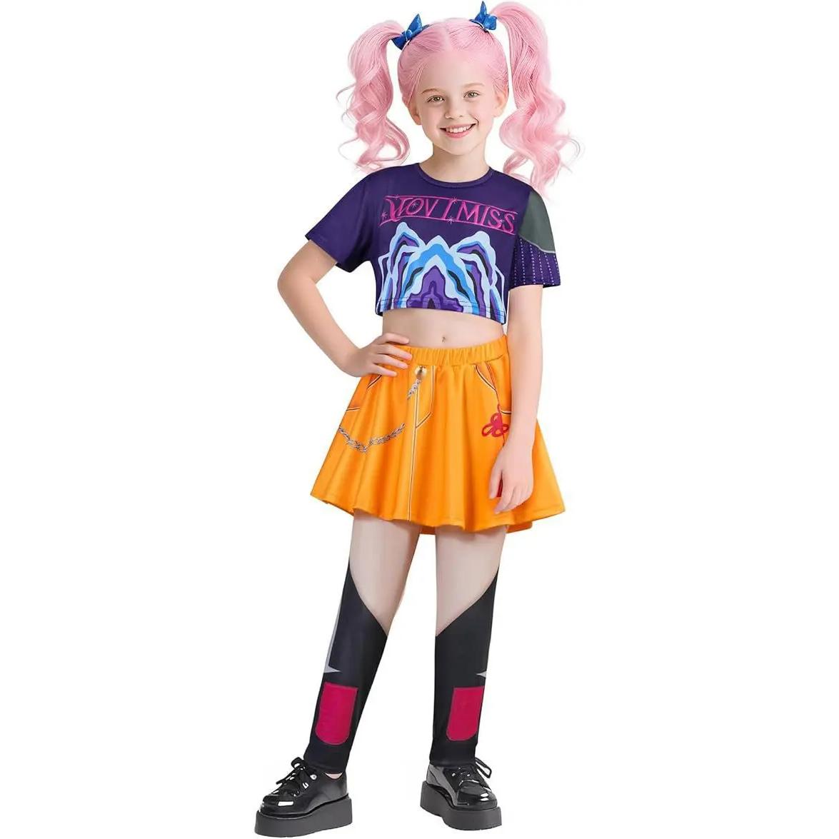 

K-Pop Children Mira Rumi Zoey Demon Hunters Cosplay Costume for Girl Halloween Party Stage Pattern Role Play Clothes 160cm