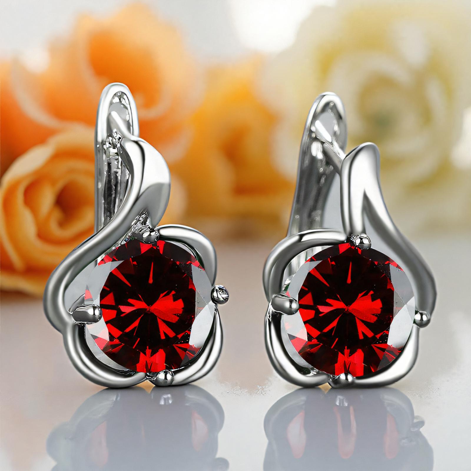 Lucky Star Jewelry Women's Red Green Zircon Round Stone Crystal Hoop Earrings Boho Silver Color Wedding Jewelry For