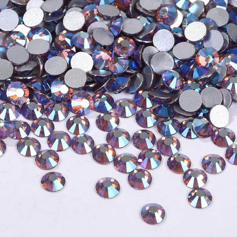 Color Ab Crystal Glass Flat Bottom Drill Round Nail Drill Diy Colorful Nail Jewelry