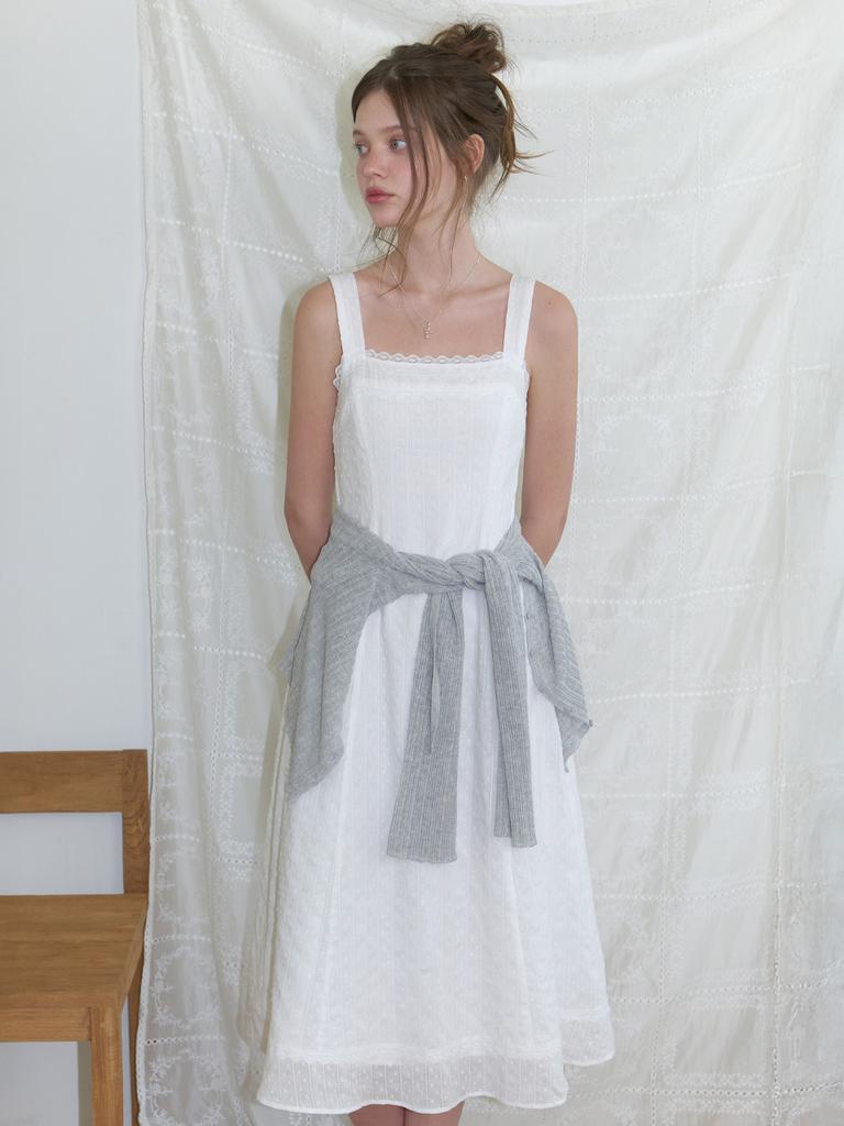Liel Pompom Lace Dress (White)