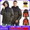 Men's Hooded Heated Cotton Jacket with Three-Control, Fifteen-Zone Heating In Solid Color