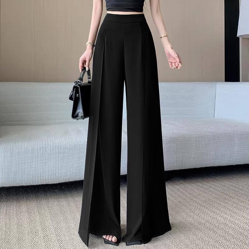 ZANZEA Womens Casual Solid Color Loose Chiffon Splice Wide Leg Pants