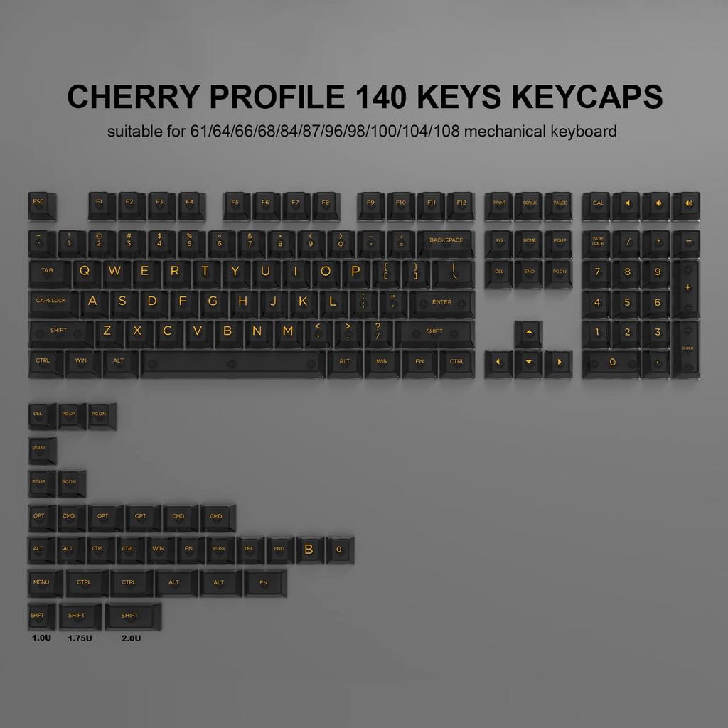 Womier Transparent Gaming Keycaps, 140 Keys, Cherry Profile, 60%, 65%, 75%, 100% for Cherry Gateron MX Switch Mechanical Keyboards (Black, Yellow)