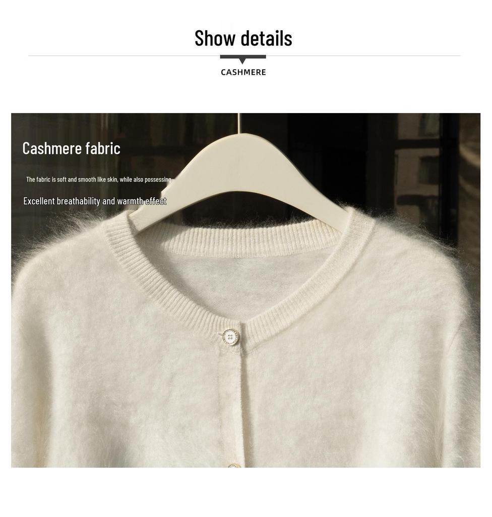 Women's Flocked 100% Cashmere Sweater: Stylish Round Neck Knit Cardigan for Autumn/Winter