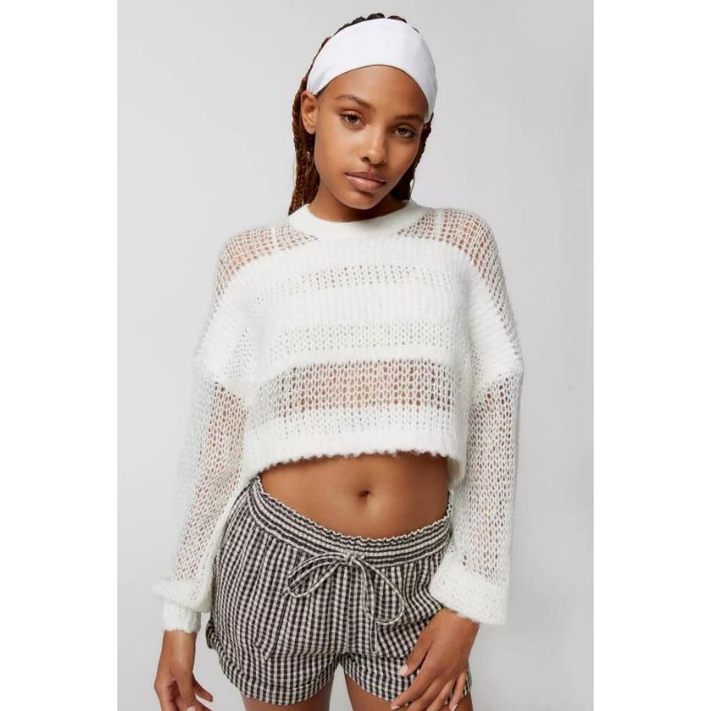 

Осенне-зимний круглый вырез с длинным рукавом, яркие полосы, свободный повседневный короткий полосатый трикотаж L белый