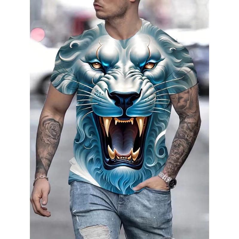2026 Men's 3D Cartoon Animal Print T-Shirt Soft Stretch Fabric Soft Stretch Polyester Fabric For Men Casual Summer Tops Clothes