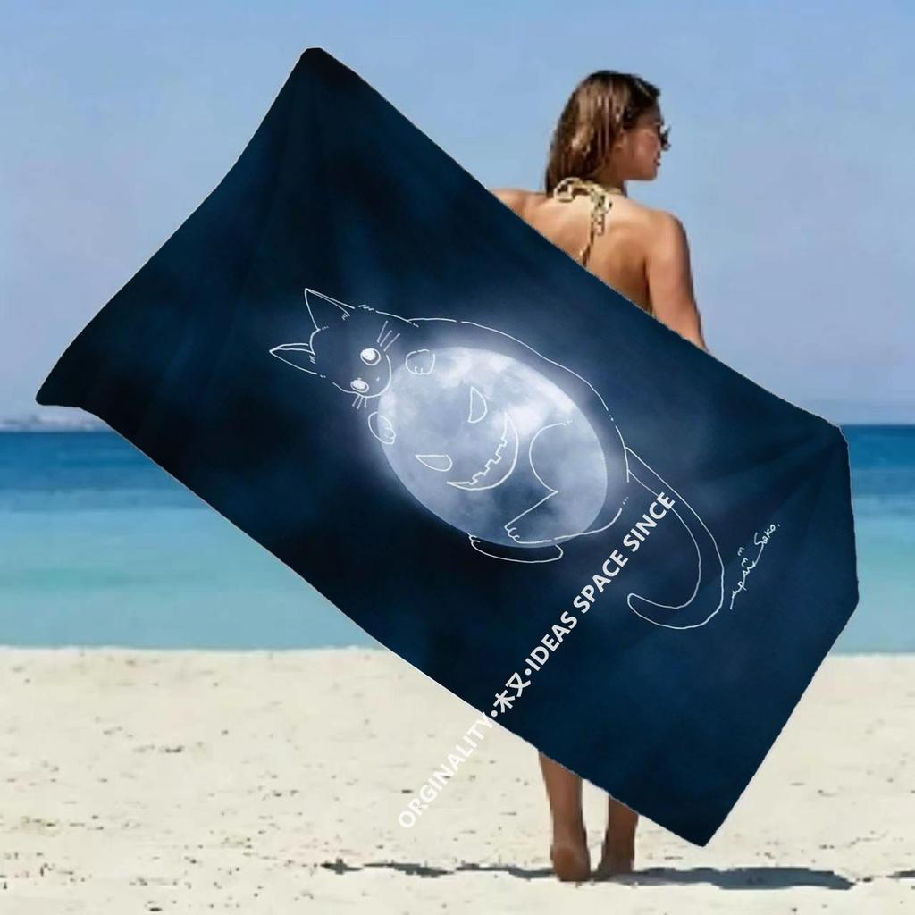 Gruselige Katze Mond Halloween Strandtuch Gemustert Sonnenschutz Und Winddicht Geeignet Für Schwimmbad Camping Reisen