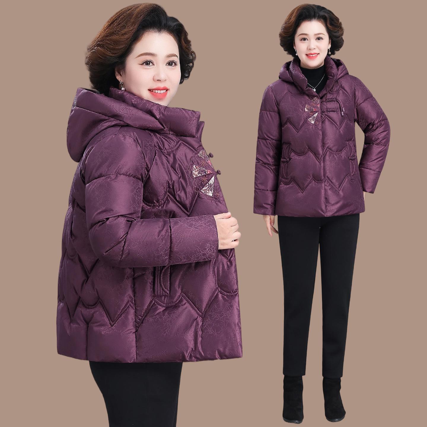 

Grandma s Red Hooded Cotton Jacket - Warm, Thickened Winter Coat for Women 3XL (Recommended 60-68 kg)