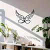 Black Metal Angel Wings Wall Art Heart Cutout Decor for Indoor Outdoor Living Room Bedroom Garden