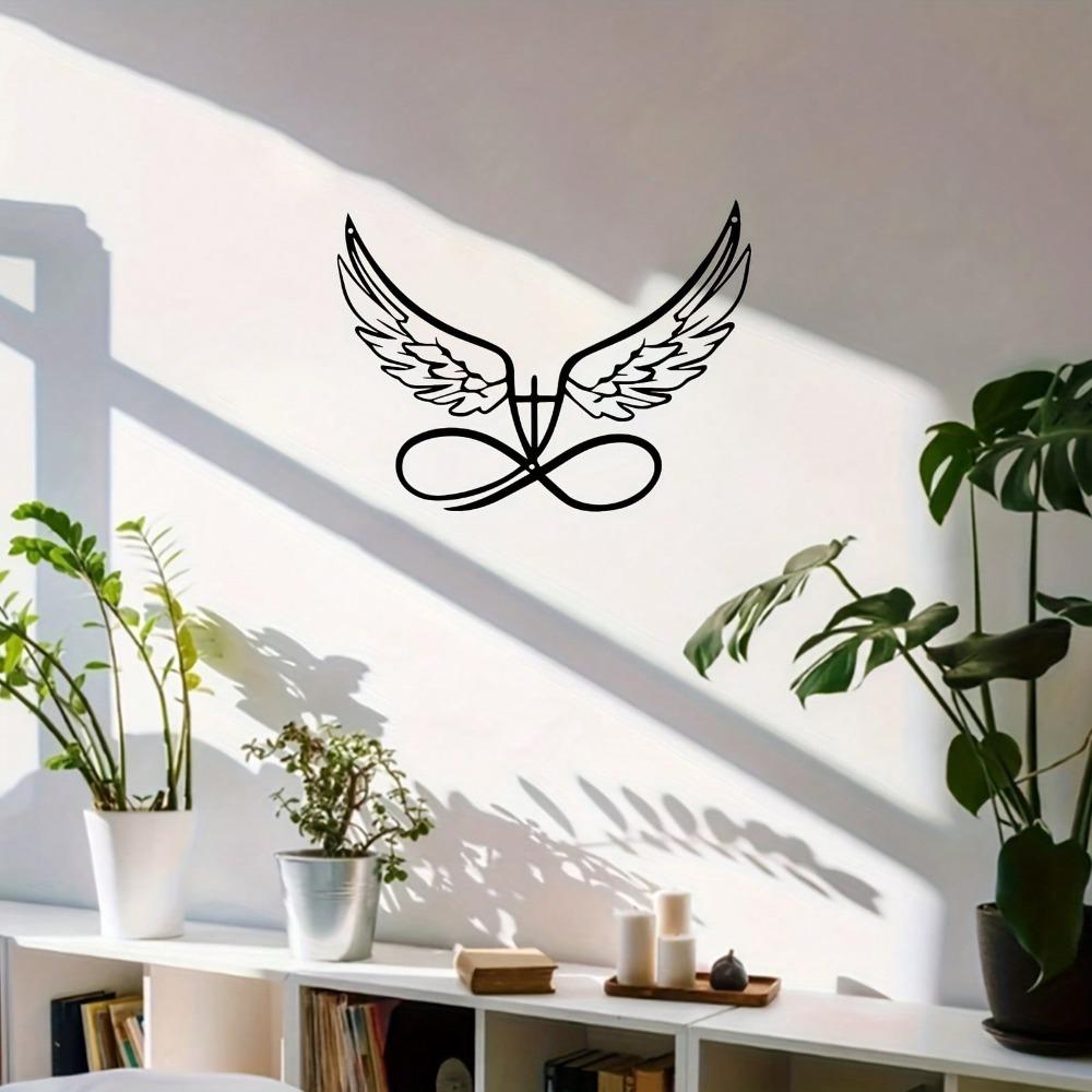 Black Metal Angel Wings Wall Art Heart Cutout Decor for Indoor Outdoor Living Room Bedroom Garden