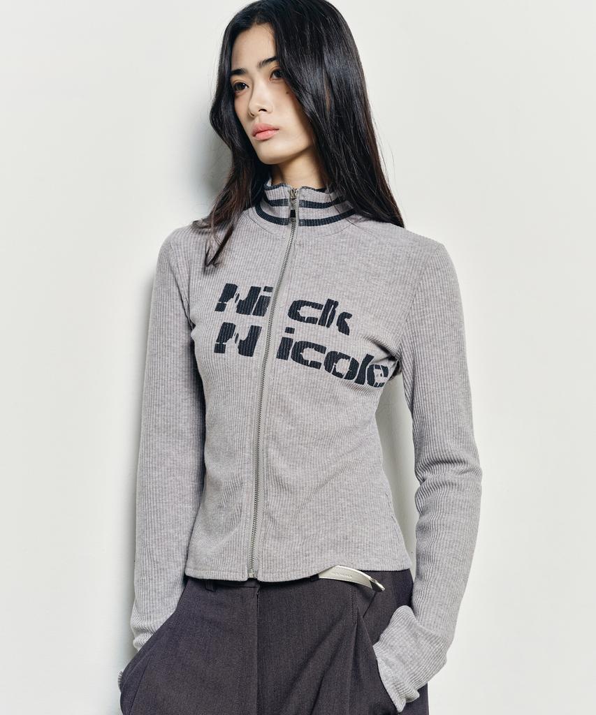 Nigaennikol Nicole Slim Ribbed Knit Zip Up_Gray