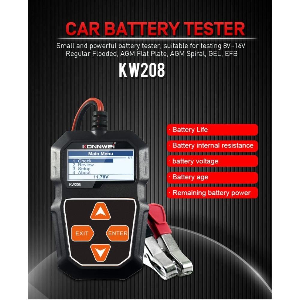 KONNWEI KW208 12V Autobatterietester 100 bis 2000CCA Anlassen Ladeschaltung Tester Batterieanalysator 12 Volt Batteriewerkzeuge