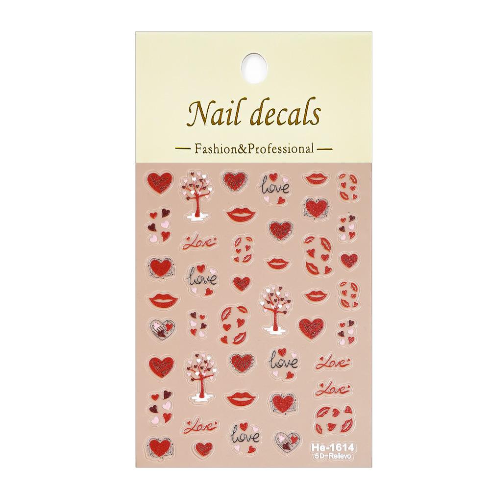 Redanco 5D Valentine's Day Fiery Red Lips Embossed Nail Stickers - He1616